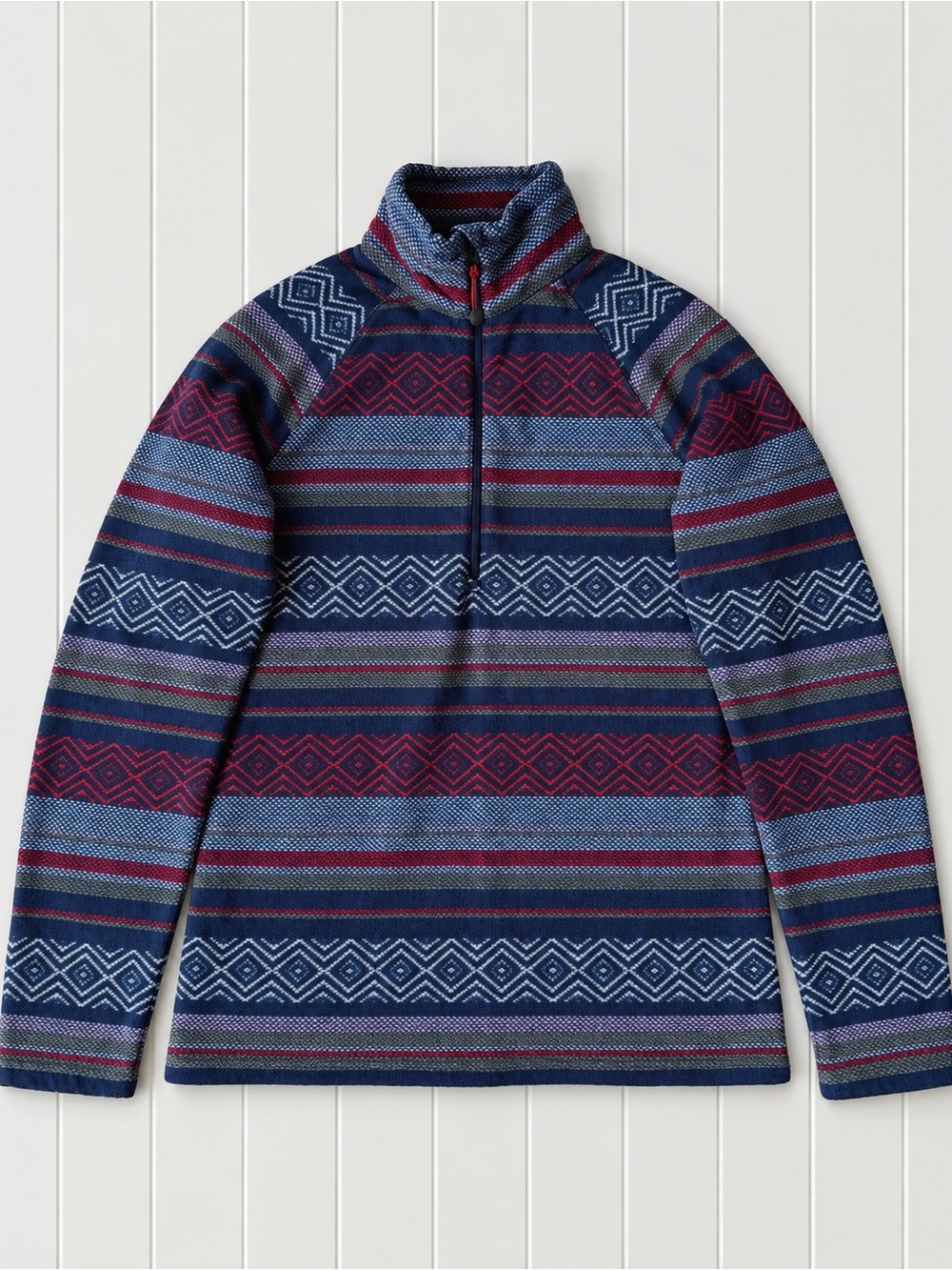 Eddie Bauer Woman Blue Geometric 1/4 Zip Pull Over Fleece Sweater MEDIUM Granola